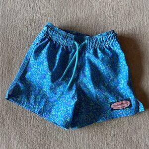 Vineyard Vines Teal Swim Shorts with Neon Nautical Print